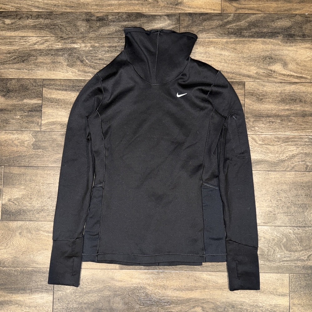 Nike Pro Therma-Fit Long-Sleeve Athletic Pullover Mock Neck Women's Small Black